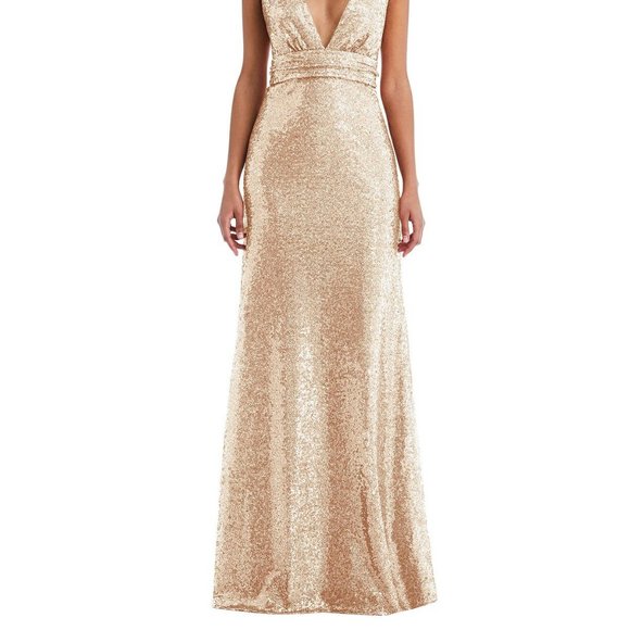 Open-Neck Criss Cross Back Sequin Maxi Dress..Dessy TH081...Rosegold...Size L - Picture 2 of 8